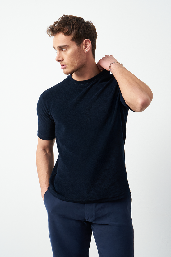 Terry Fabric Regular Fit Crew Neck T-Shirt