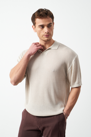 Oversize Polo Neck Lightweight Knit Men's T-Shirt