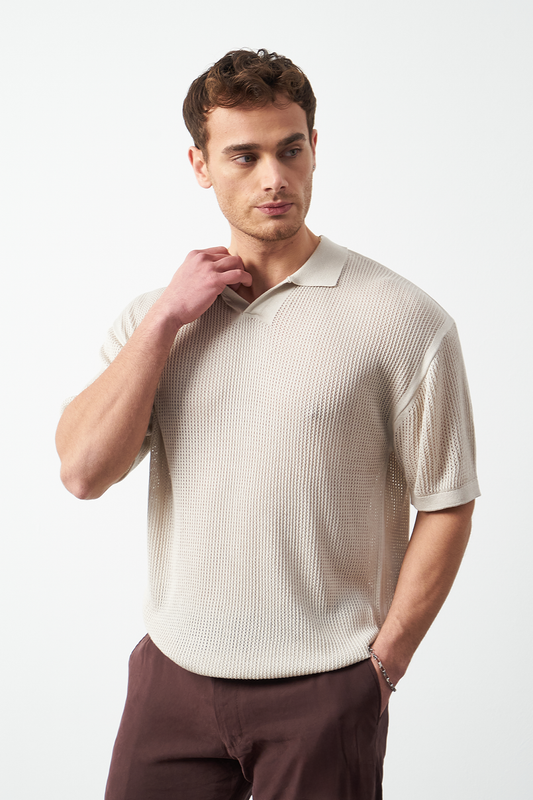 Oversize Polo Neck Lightweight Knit Men's T-Shirt