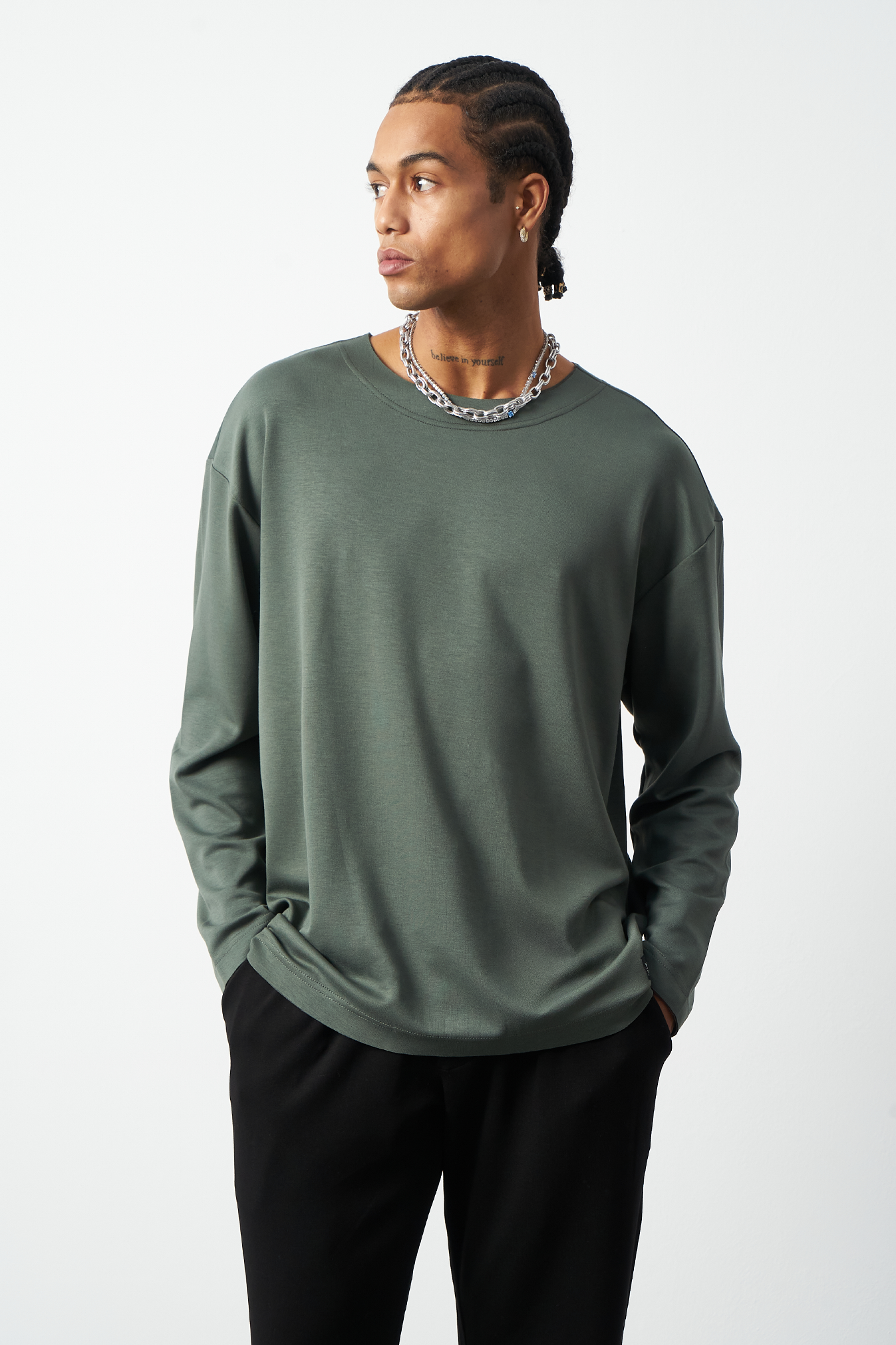 Oversized Long Sleeve Stretch Modal Men's T-Shirt