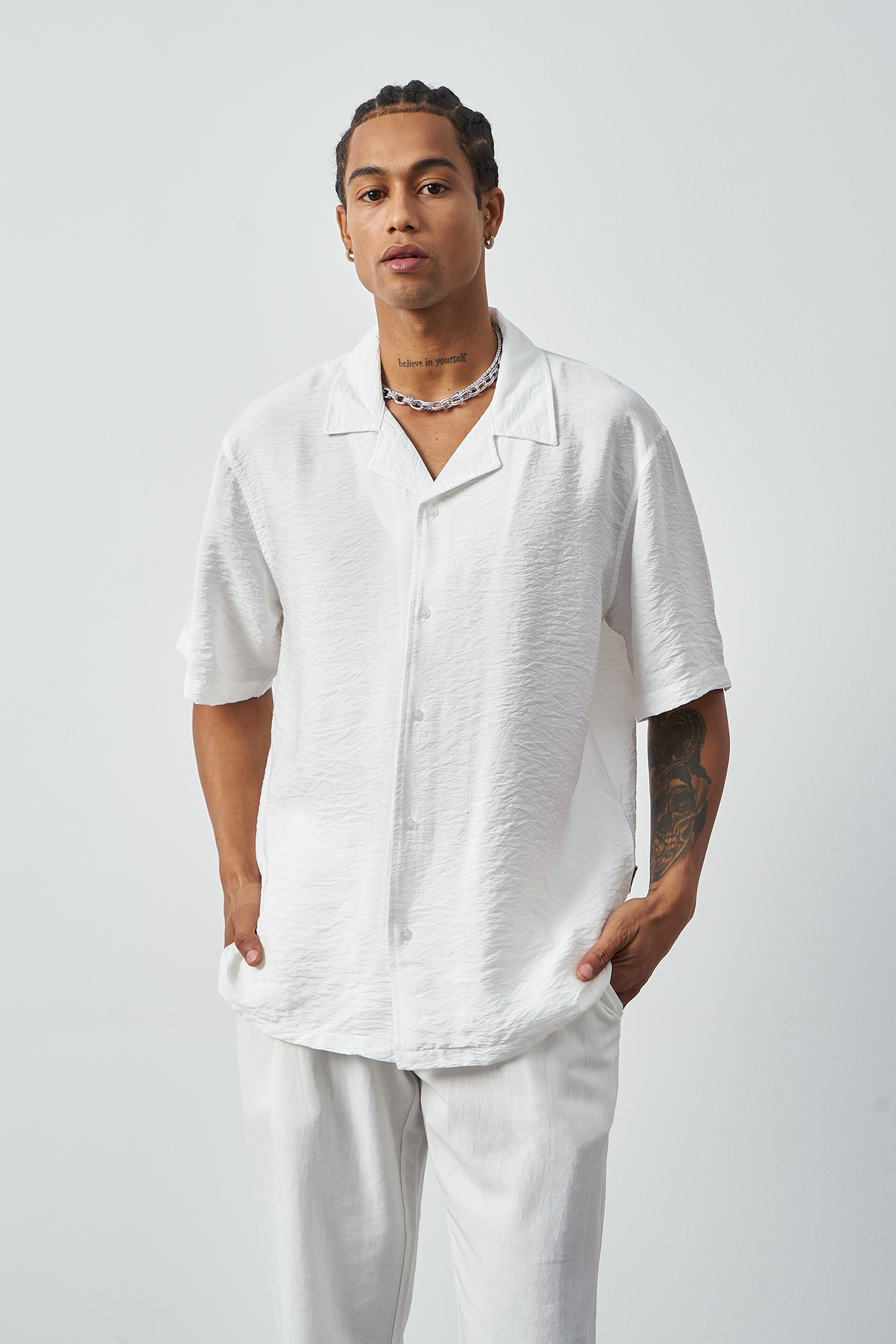 Oversized Thin Fabric Cuban Collar Men's Shirt