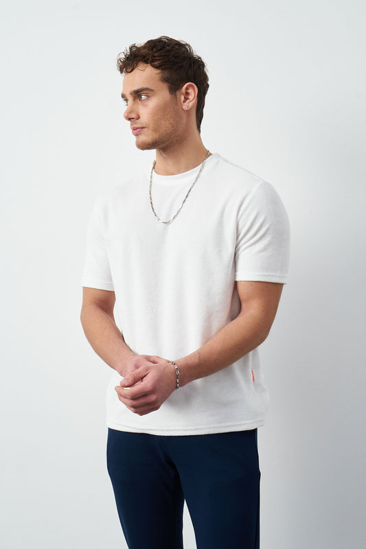 Terry Fabric Regular Fit Crew Neck T-Shirt