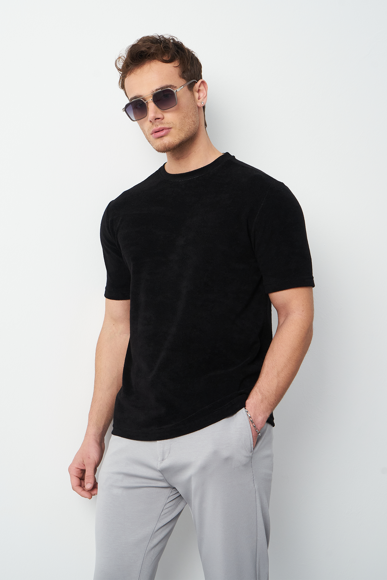 Terry Fabric Regular Fit Crew Neck T-Shirt