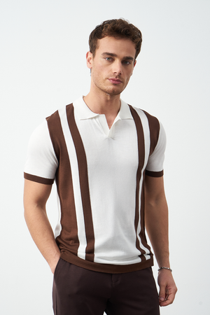 Striped Oversized Polo Neck Knit Men's T-Shirt