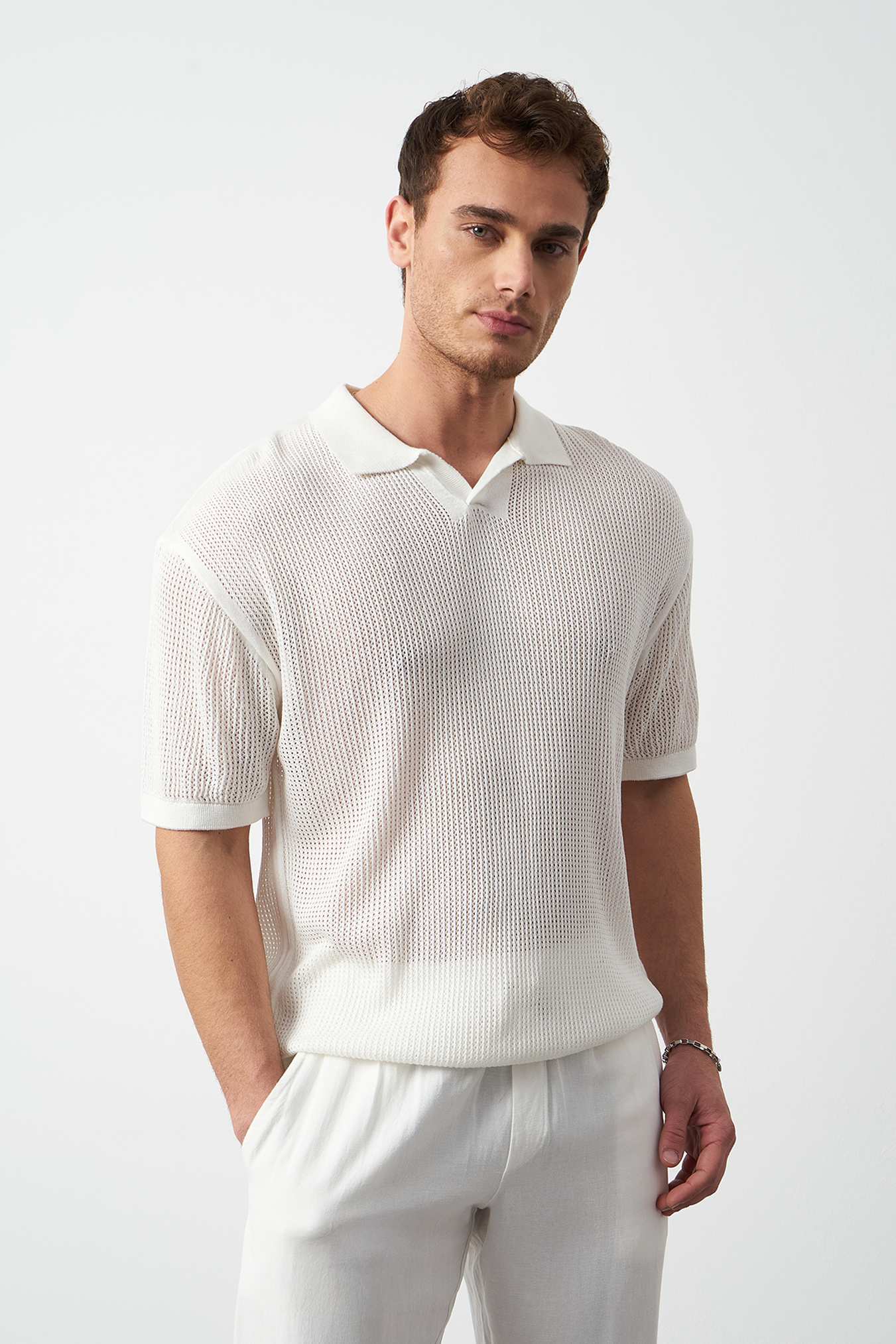 Oversize Polo Neck Lightweight Knit Men's T-Shirt