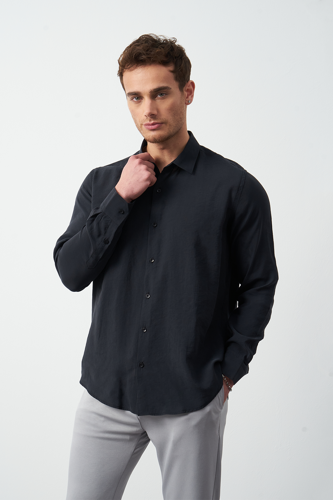 Modal Long Sleeve Relaxed Fit Men's Shirt