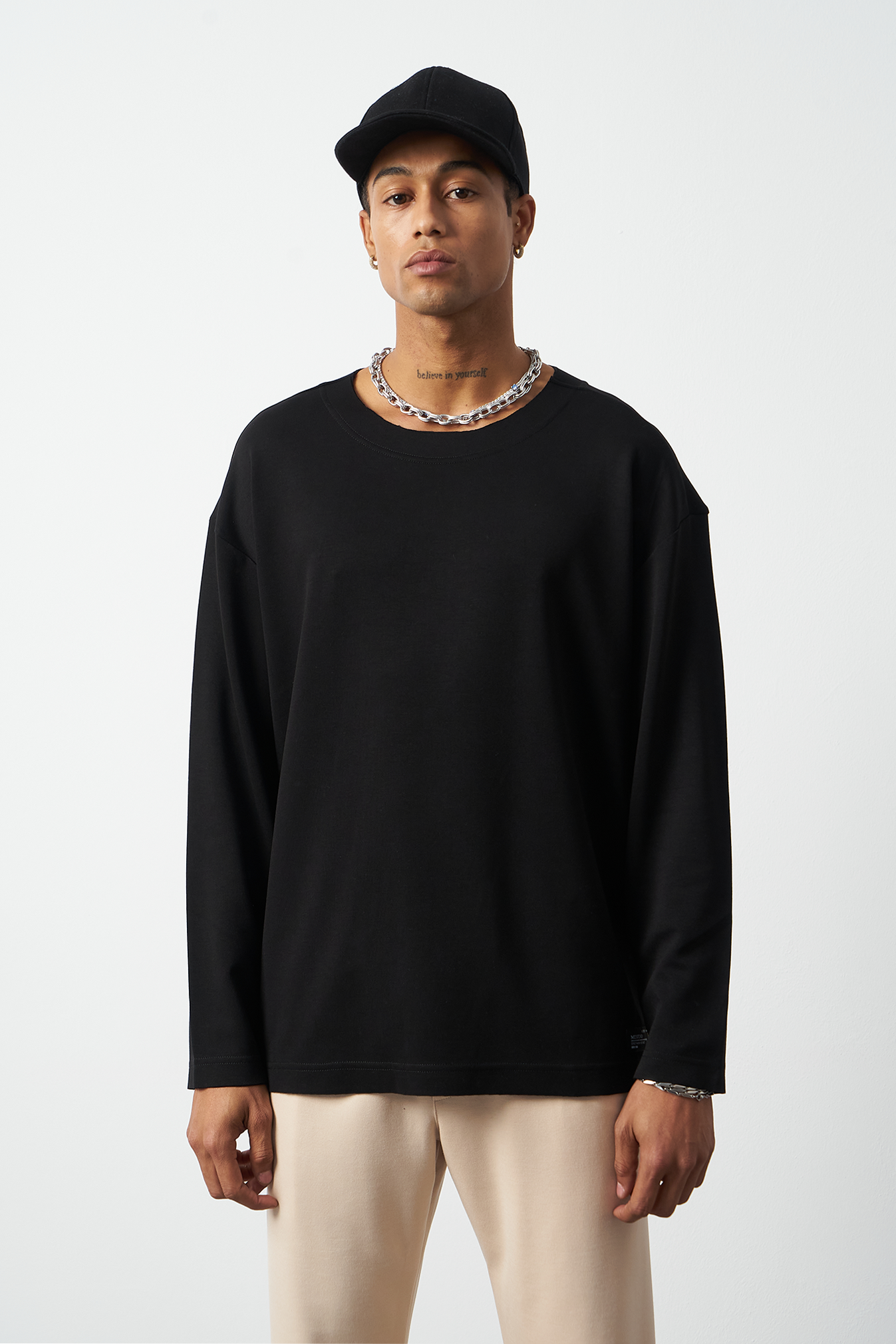 Oversized Long Sleeve Stretch Modal Men's T-Shirt