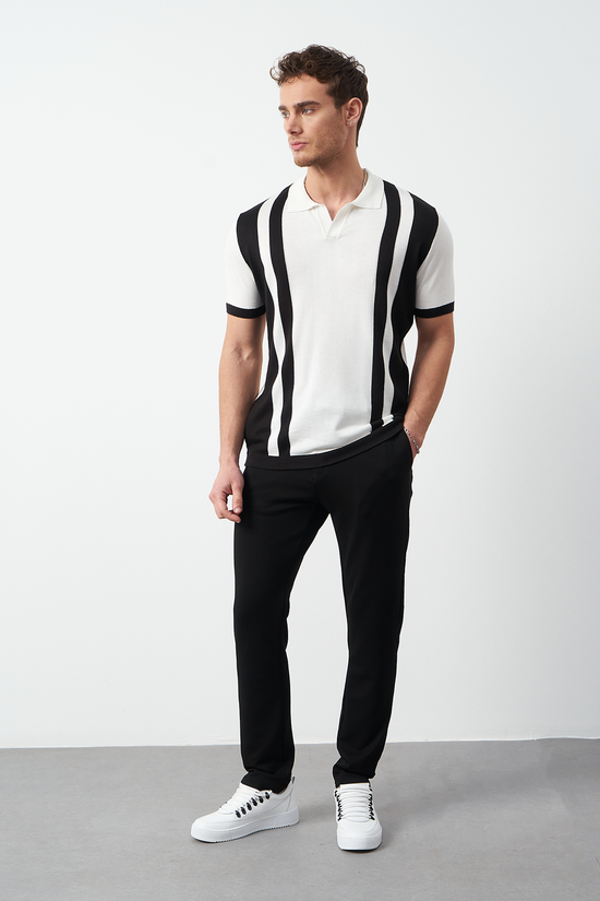 Striped Oversized Polo Neck Knit Men's T-Shirt