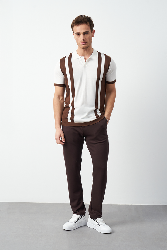 Striped Oversized Polo Neck Knit Men's T-Shirt