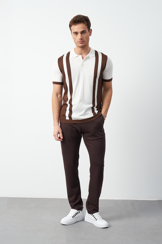 Striped Oversized Polo Neck Knit Men's T-Shirt