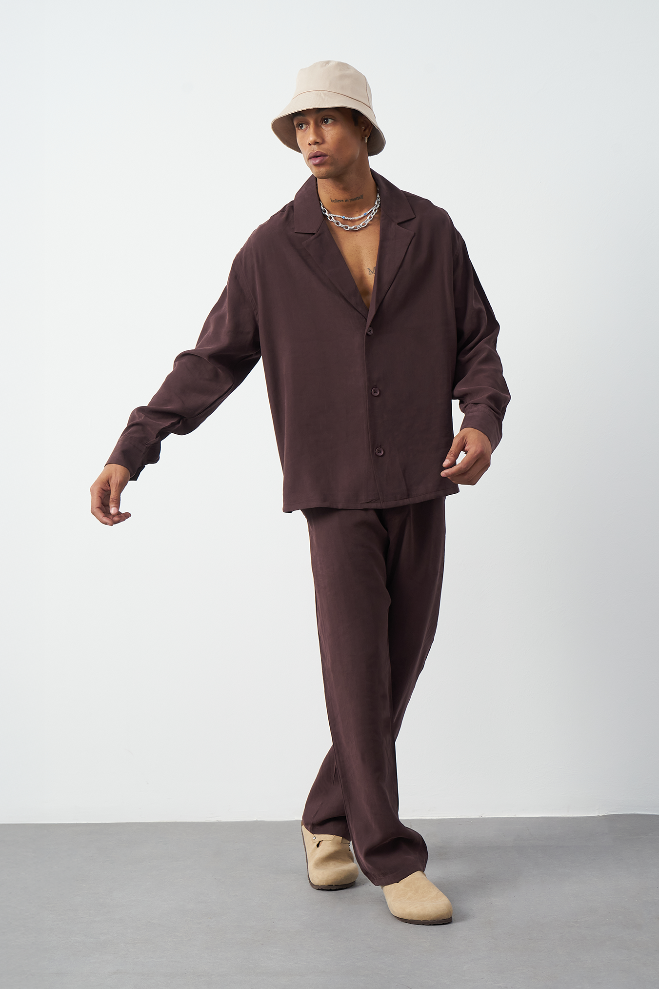 Suede Patterned Modal Thick Fabric Men's Shirt