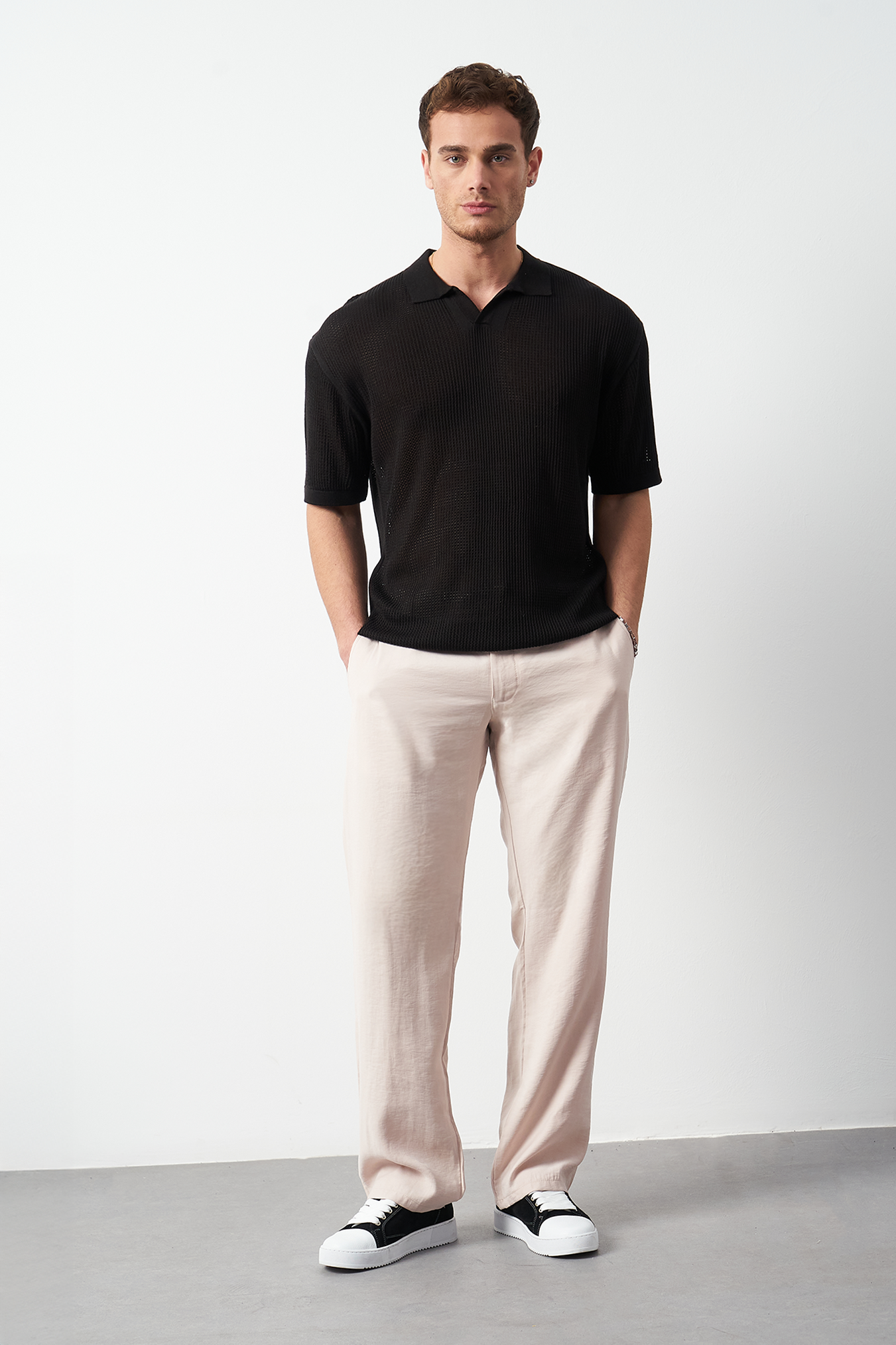 Oversize Polo Neck Lightweight Knit Men's T-Shirt