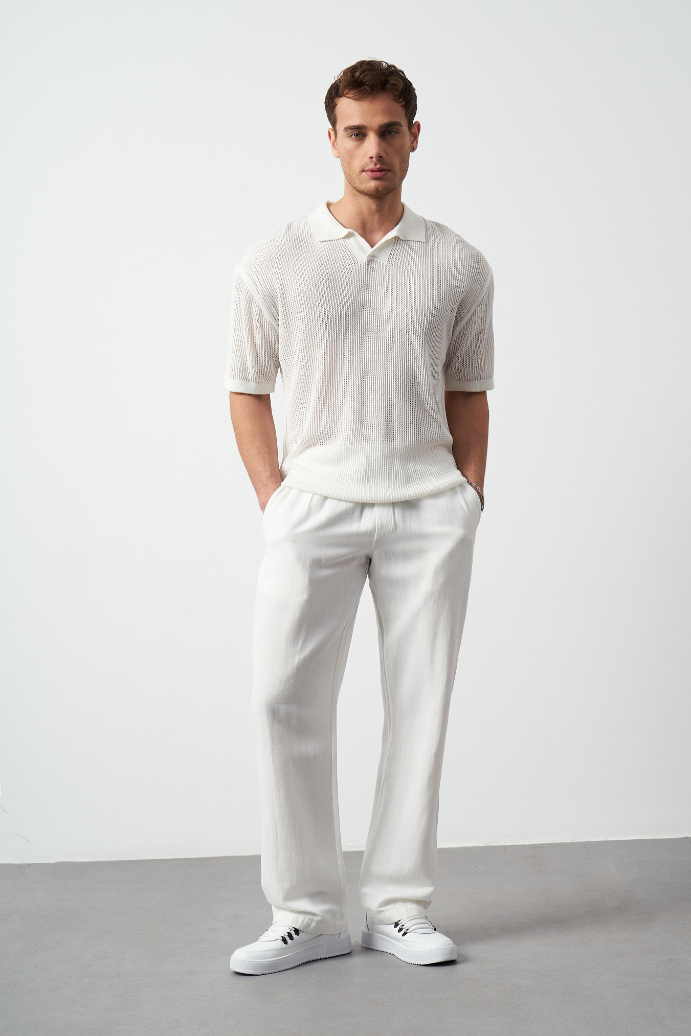 Oversize Polo Neck Lightweight Knit Men's T-Shirt