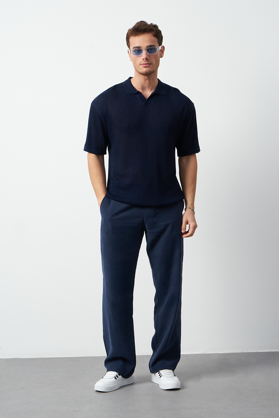 Oversize Polo Neck Lightweight Knit Men's T-Shirt