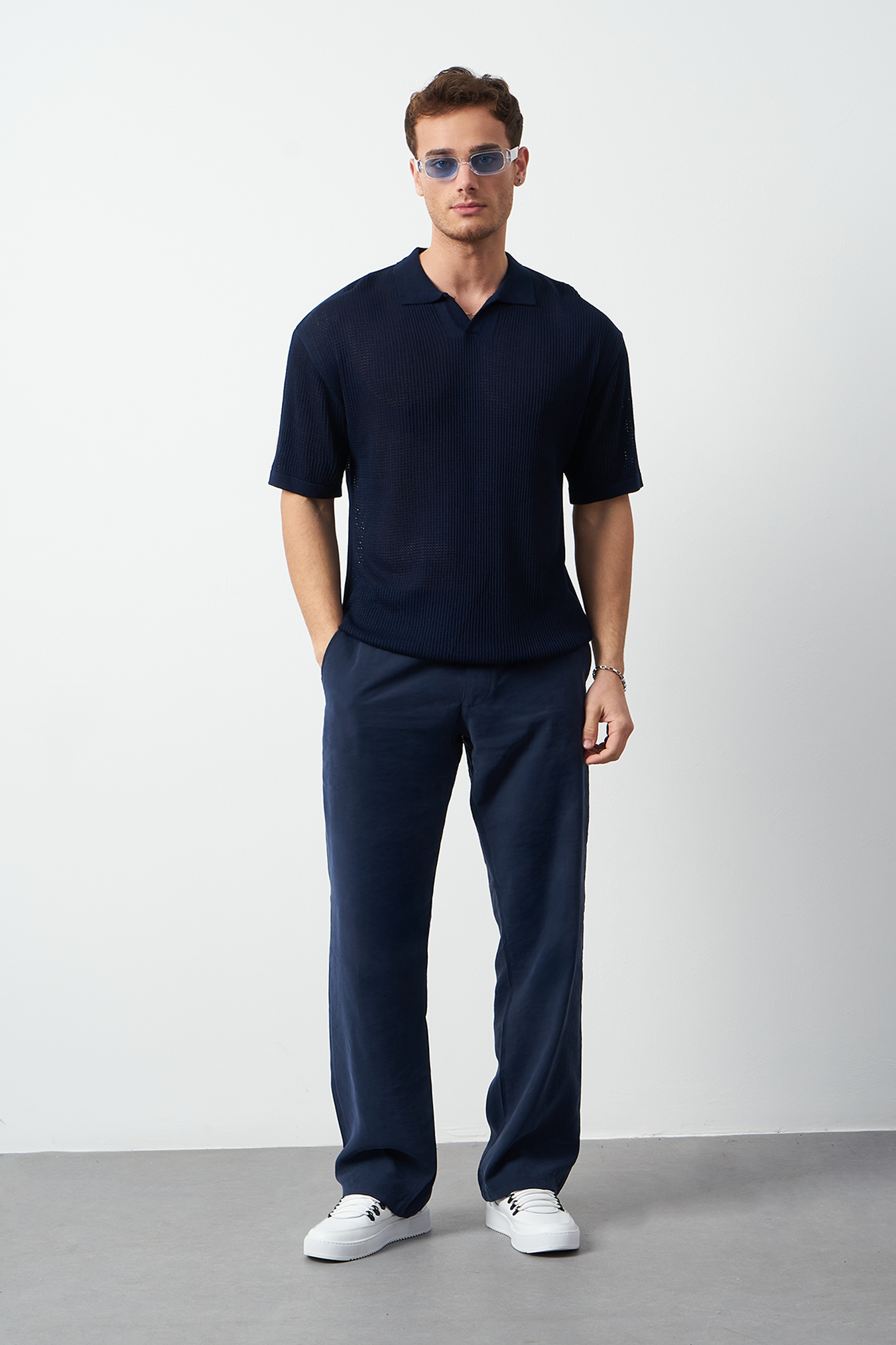 Oversize Polo Neck Lightweight Knit Men's T-Shirt