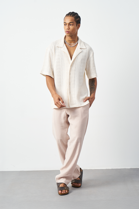 Knitted Patterned Oversized Cuban Collar Men's Shirt