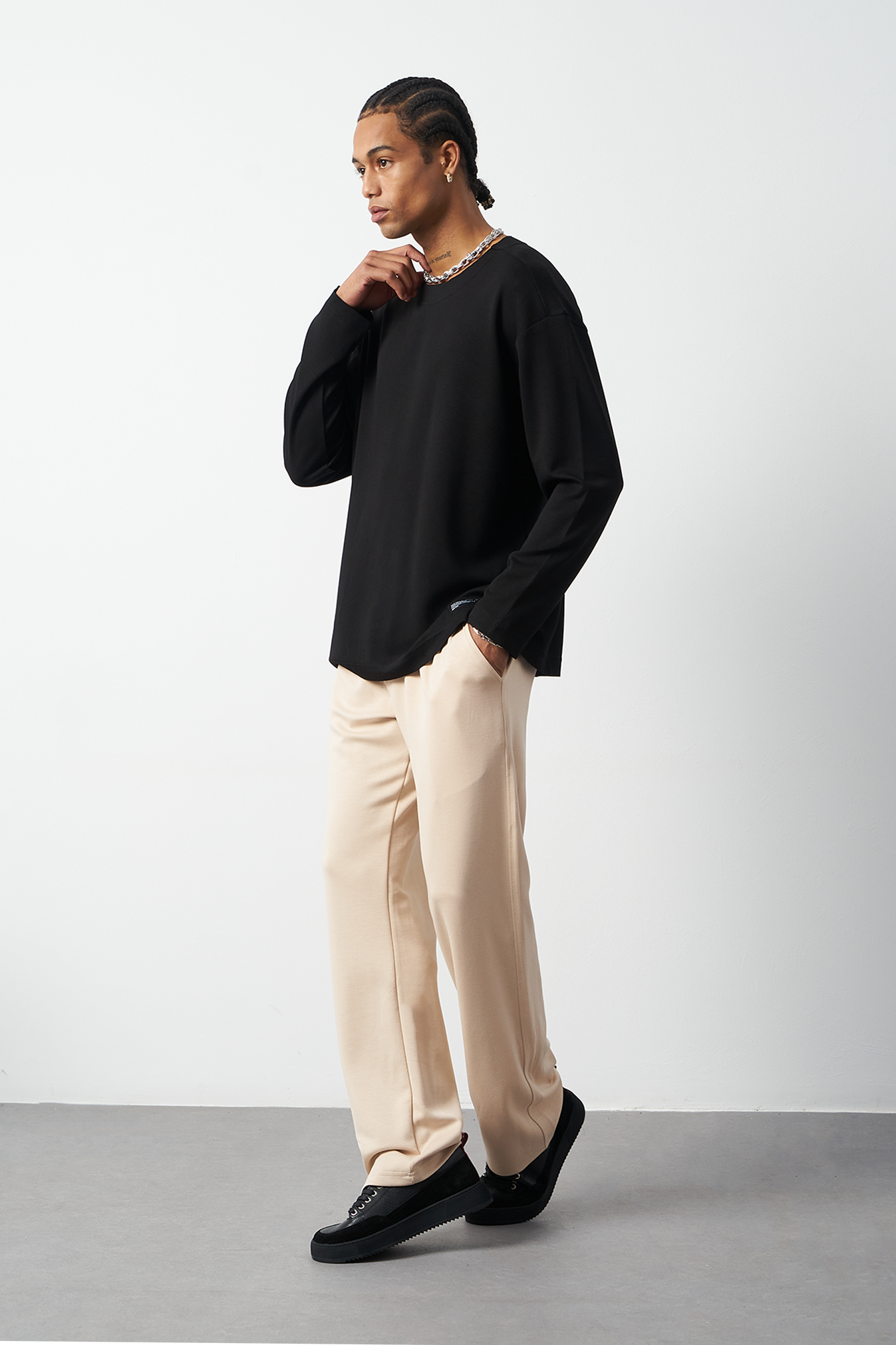 Oversized Long Sleeve Stretch Modal Men's T-Shirt