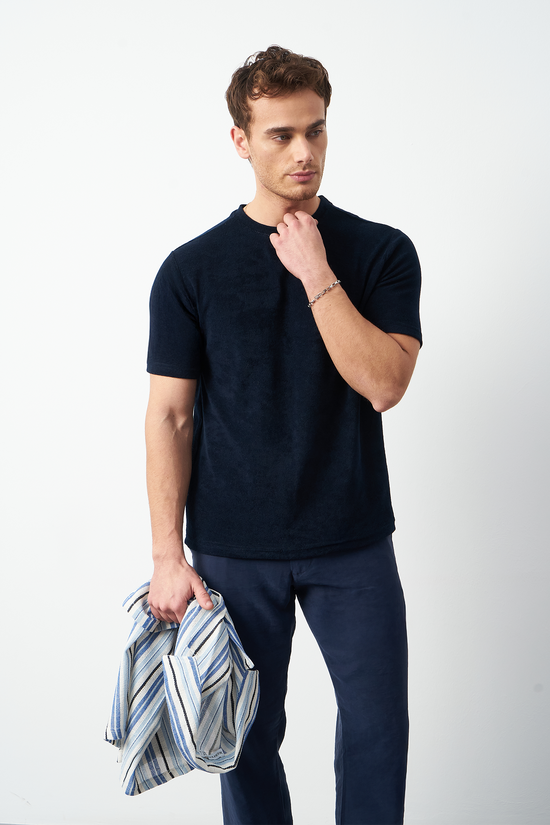 Terry Fabric Regular Fit Crew Neck T-Shirt