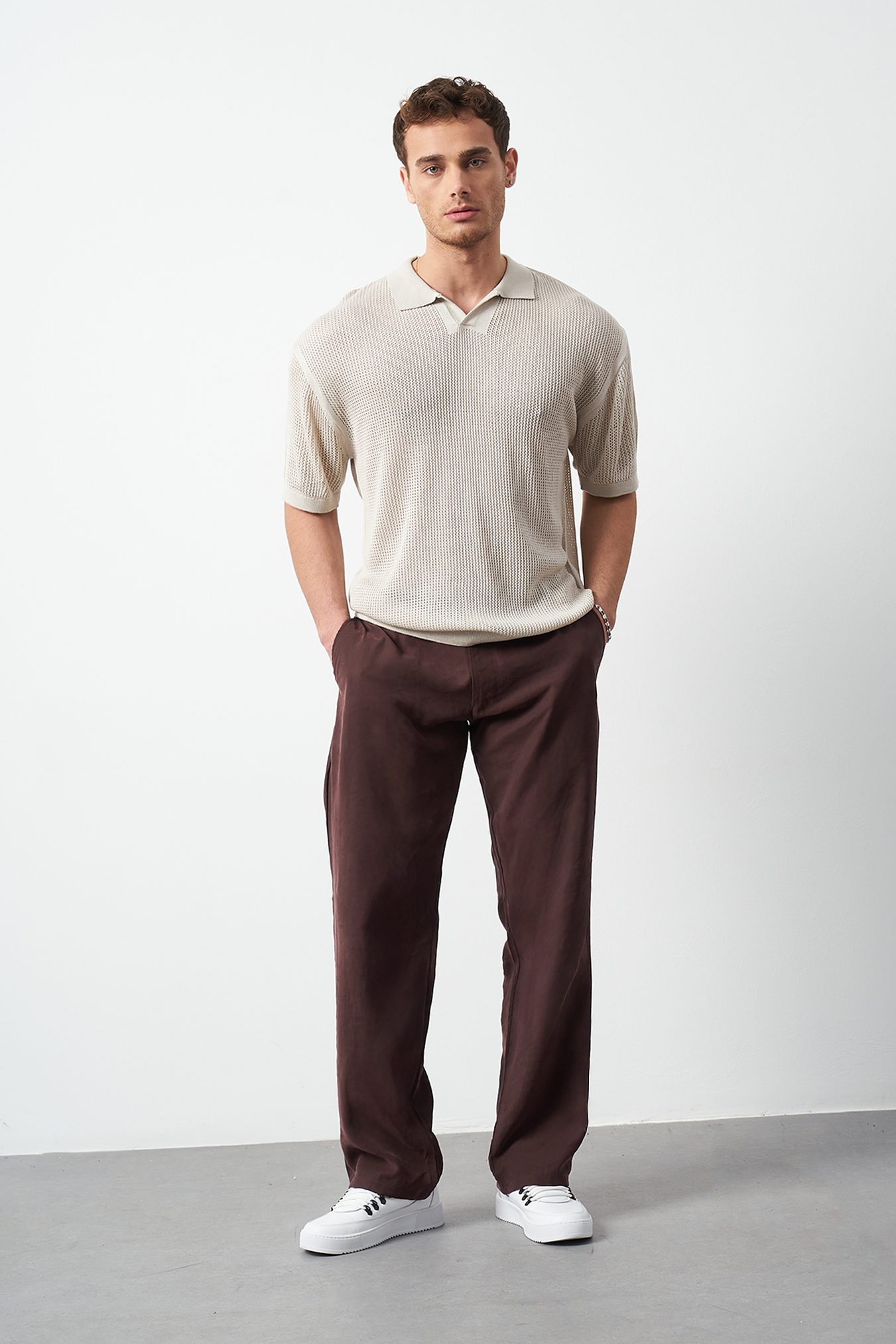 Oversize Polo Neck Lightweight Knit Men's T-Shirt