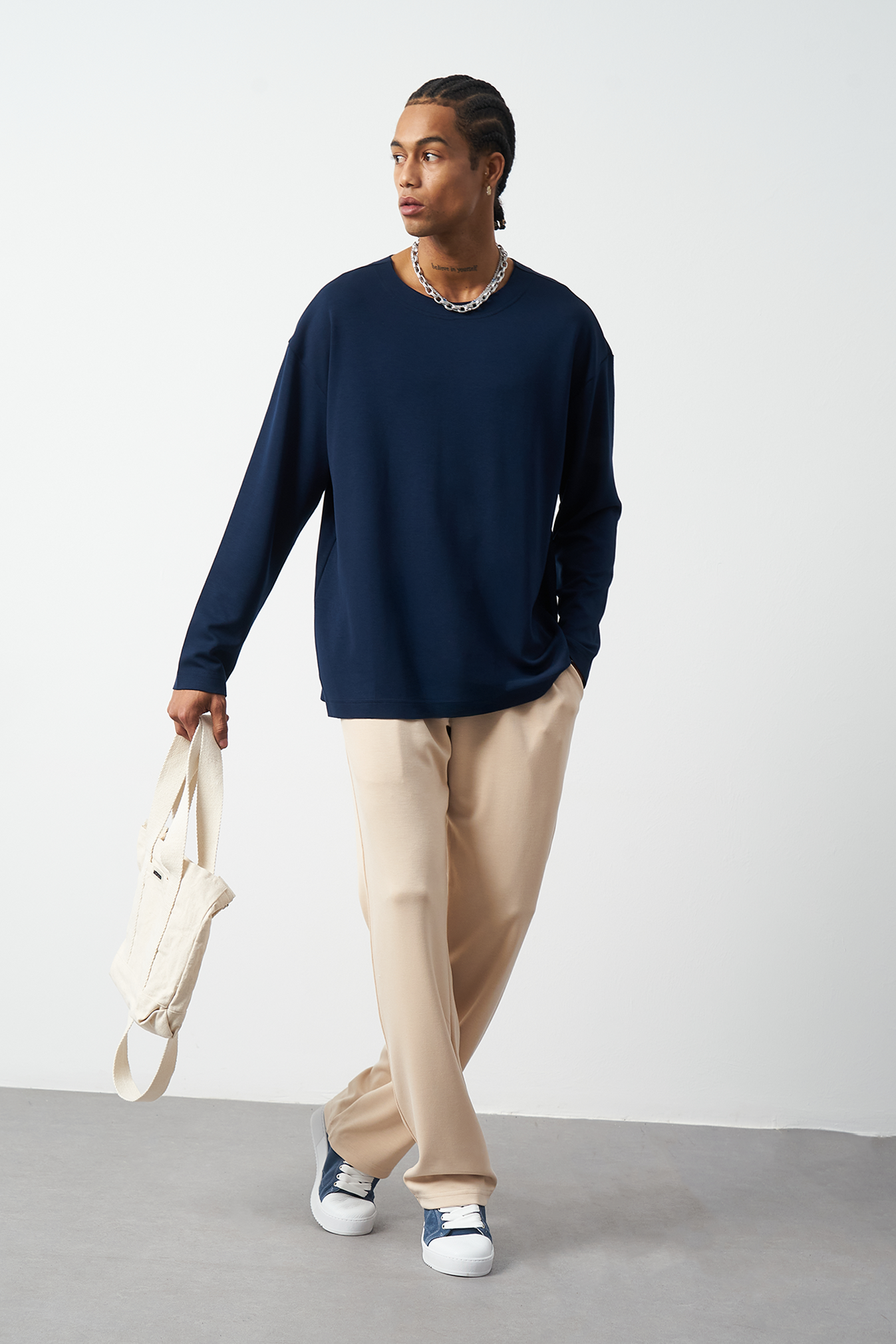 Oversized Long Sleeve Stretch Modal Men's T-Shirt