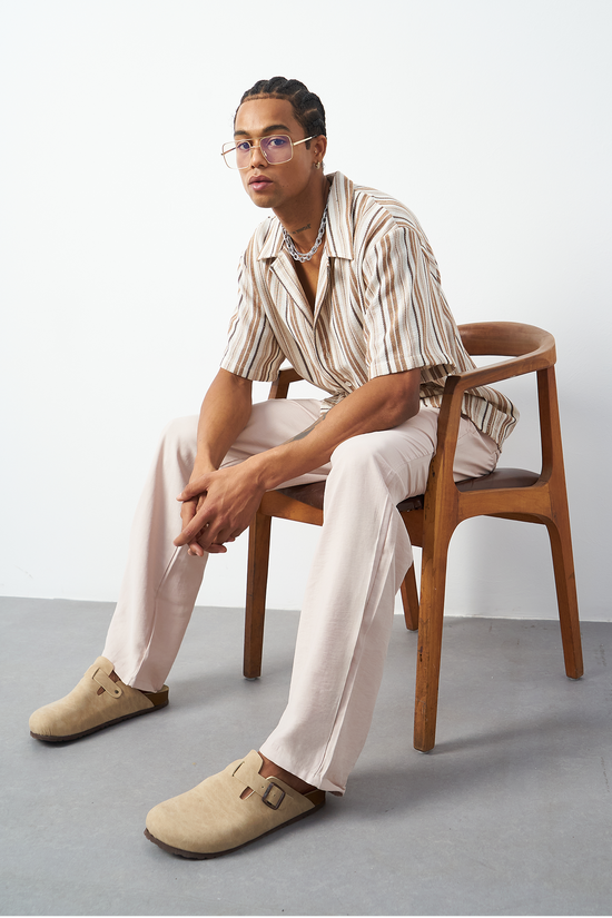 Striped Cuban Collar Oversized Men's Shirt