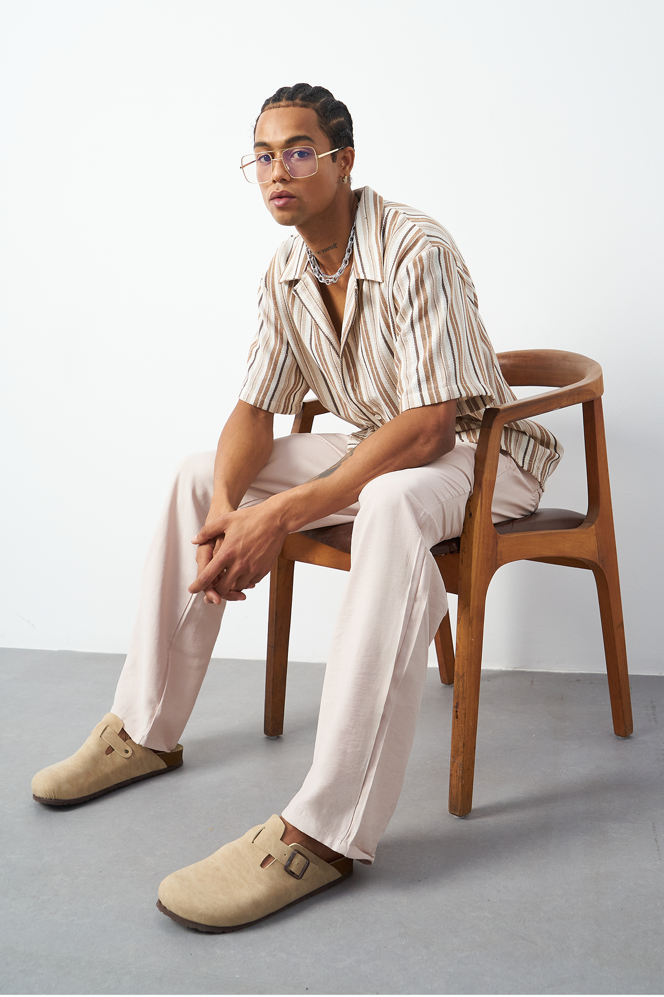 Striped Cuban Collar Oversized Men's Shirt