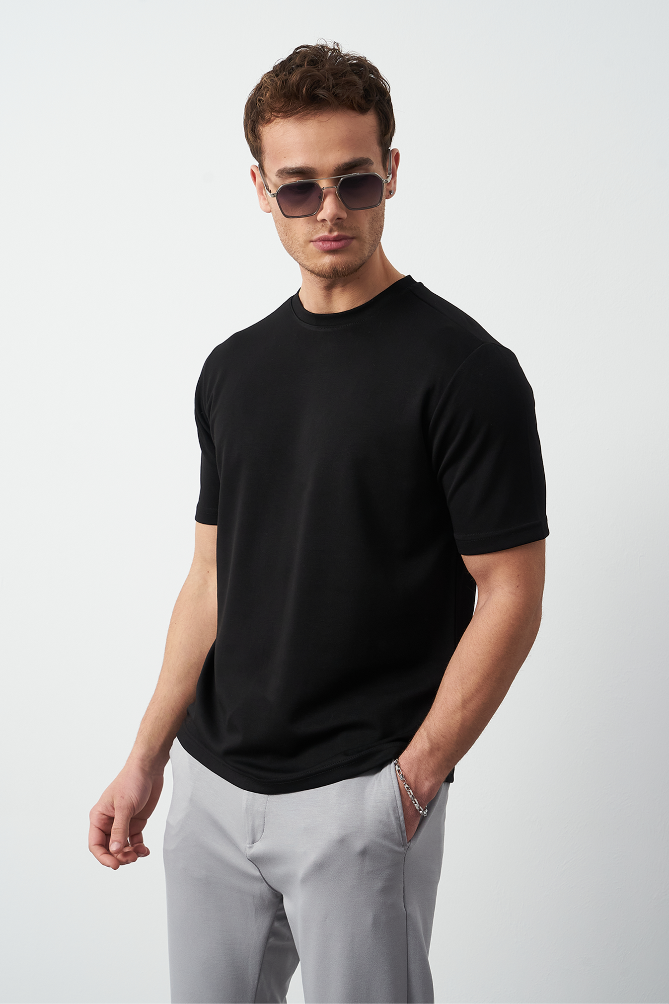 Modal Fabric Regular Fit Crew Neck T-Shirt