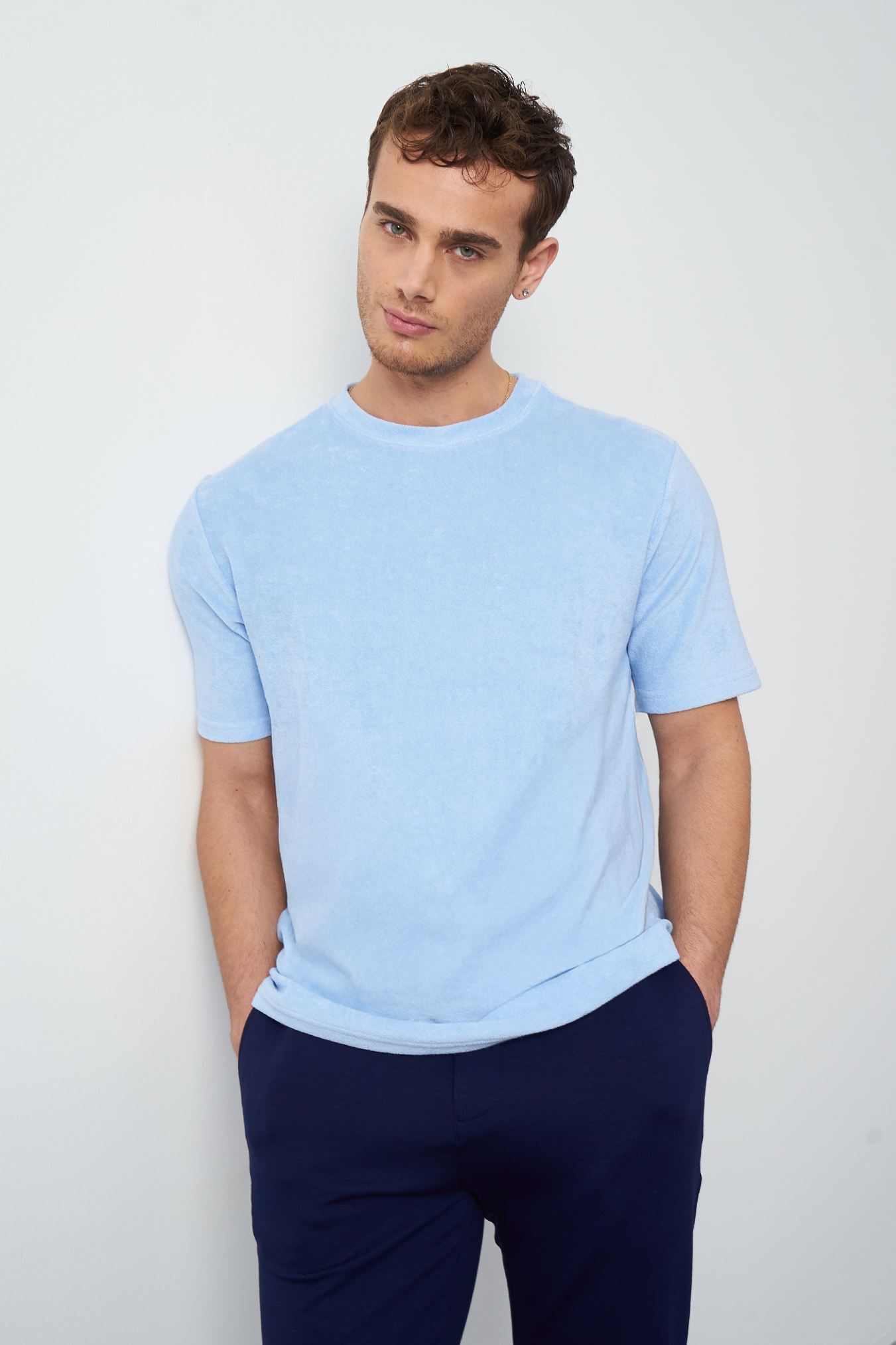 Terry Fabric Regular Fit Crew Neck T-Shirt
