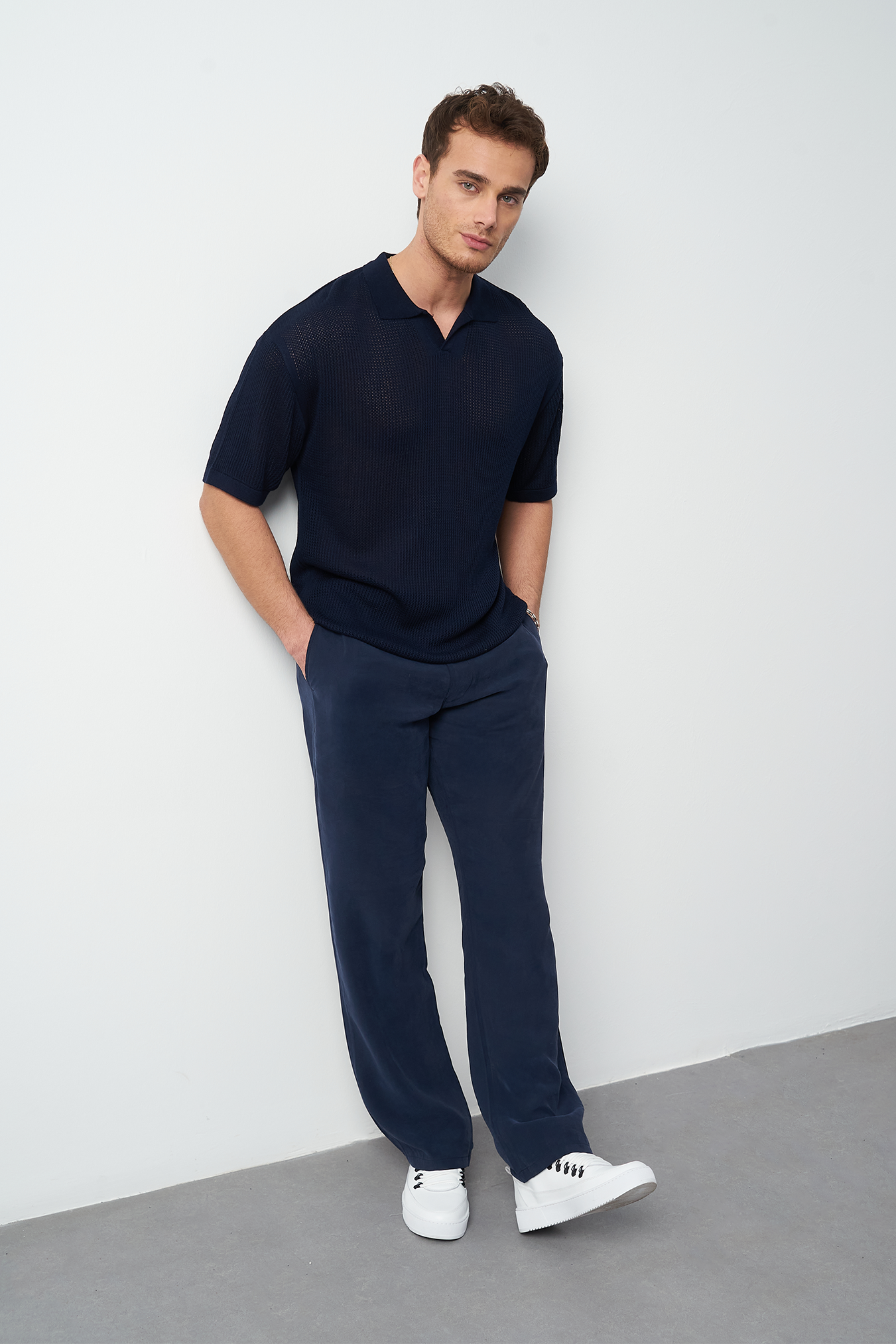 Oversize Polo Neck Lightweight Knit Men's T-Shirt