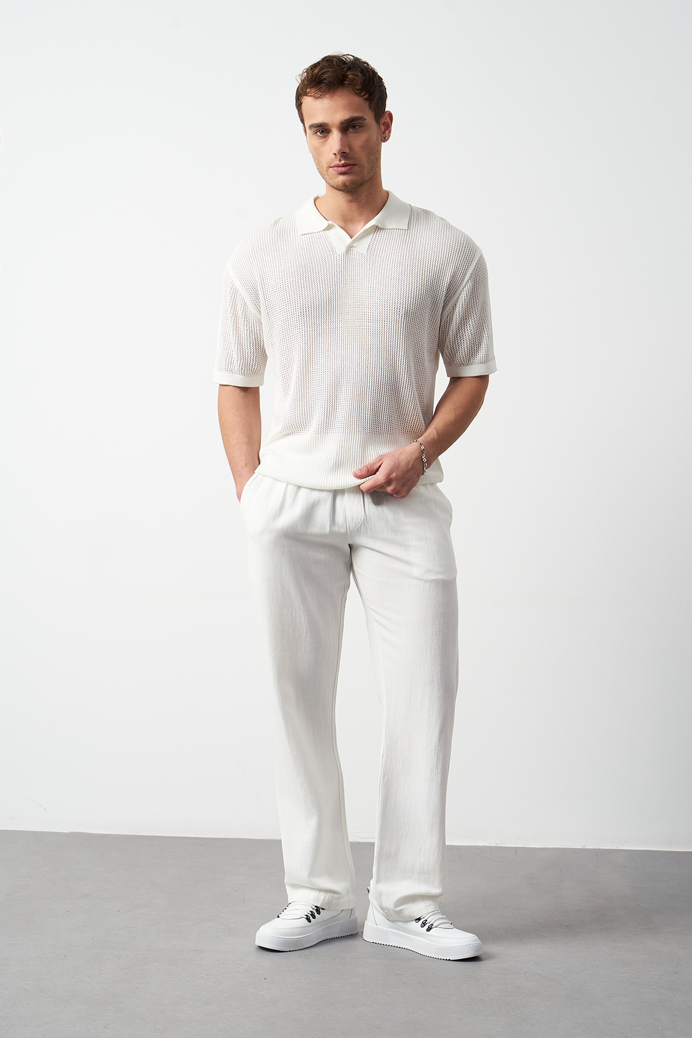 Oversize Polo Neck Lightweight Knit Men's T-Shirt