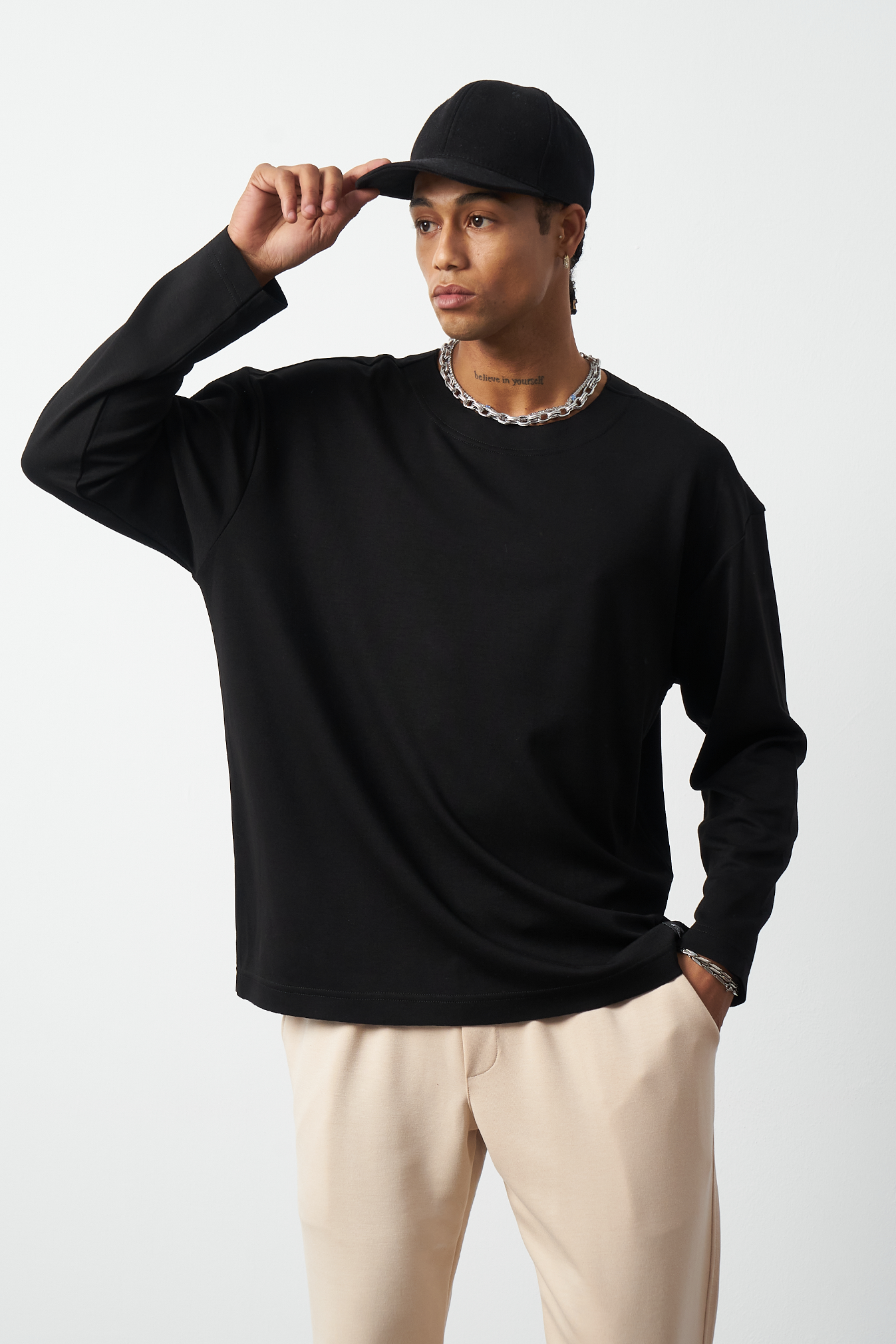 Oversized Long Sleeve Stretch Modal Men's T-Shirt