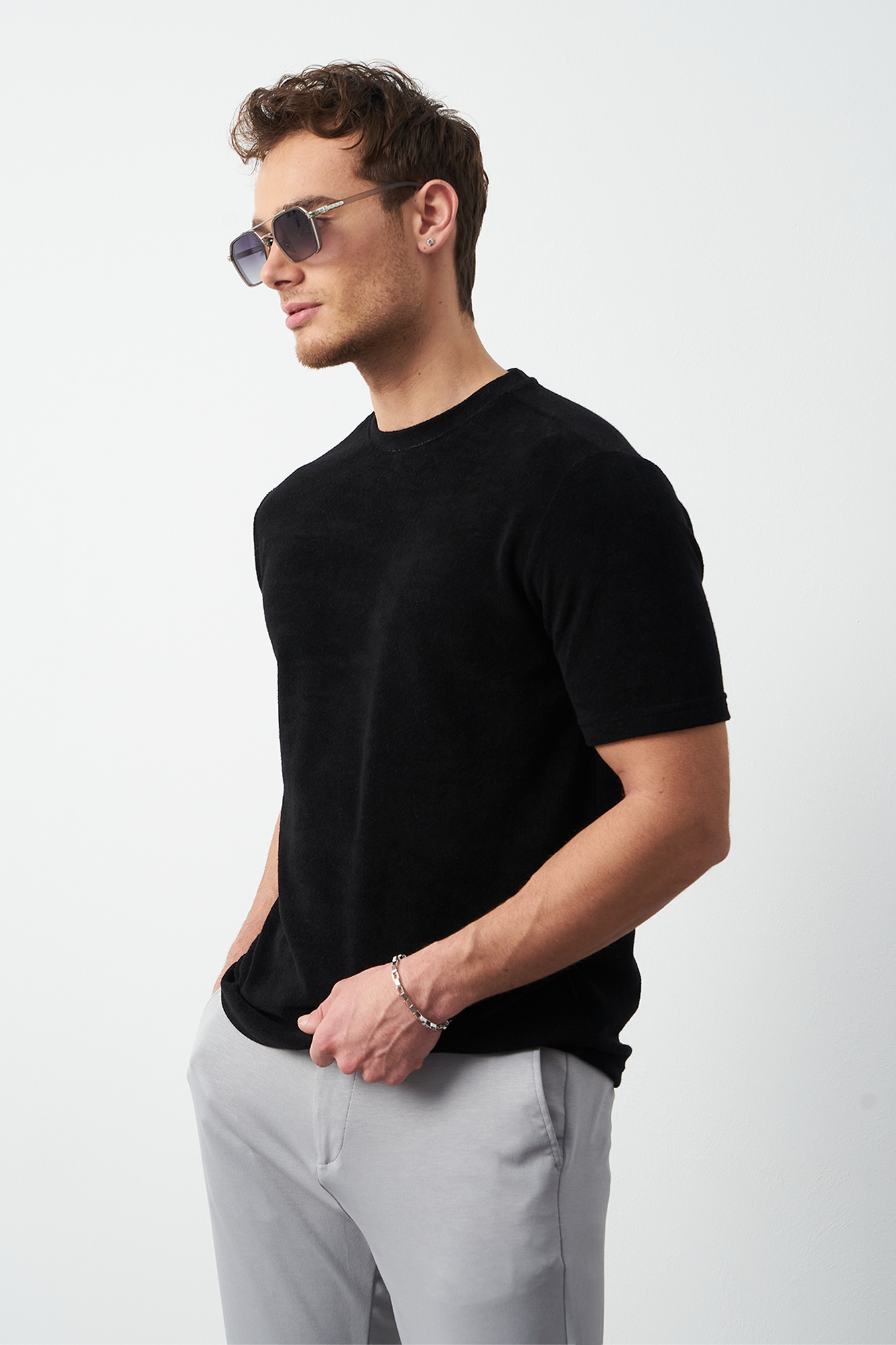 Terry Fabric Regular Fit Crew Neck T-Shirt