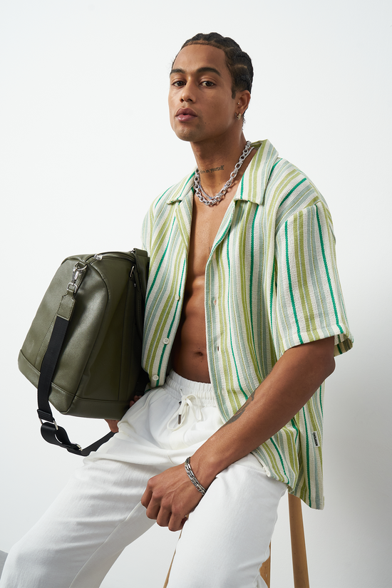Striped Cuban Collar Oversized Men's Shirt