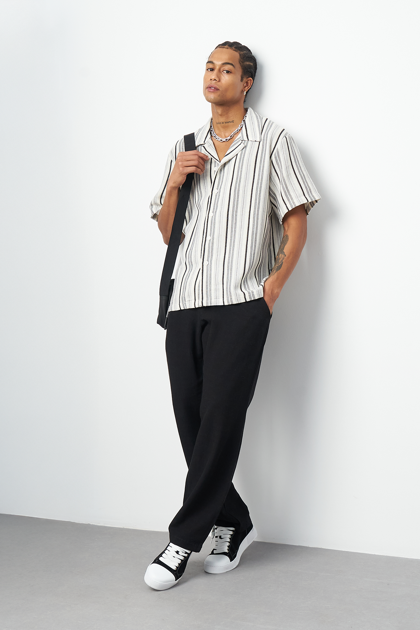 Striped Cuban Collar Oversized Men's Shirt