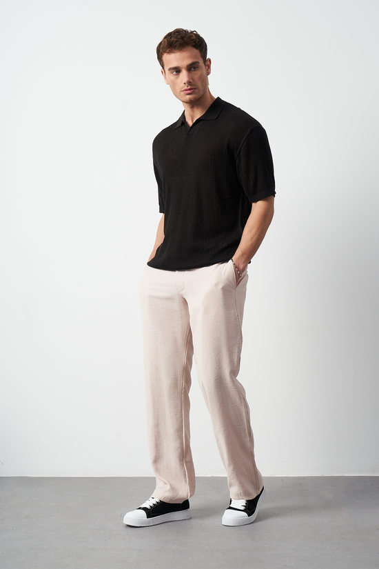 Oversize Polo Neck Lightweight Knit Men's T-Shirt