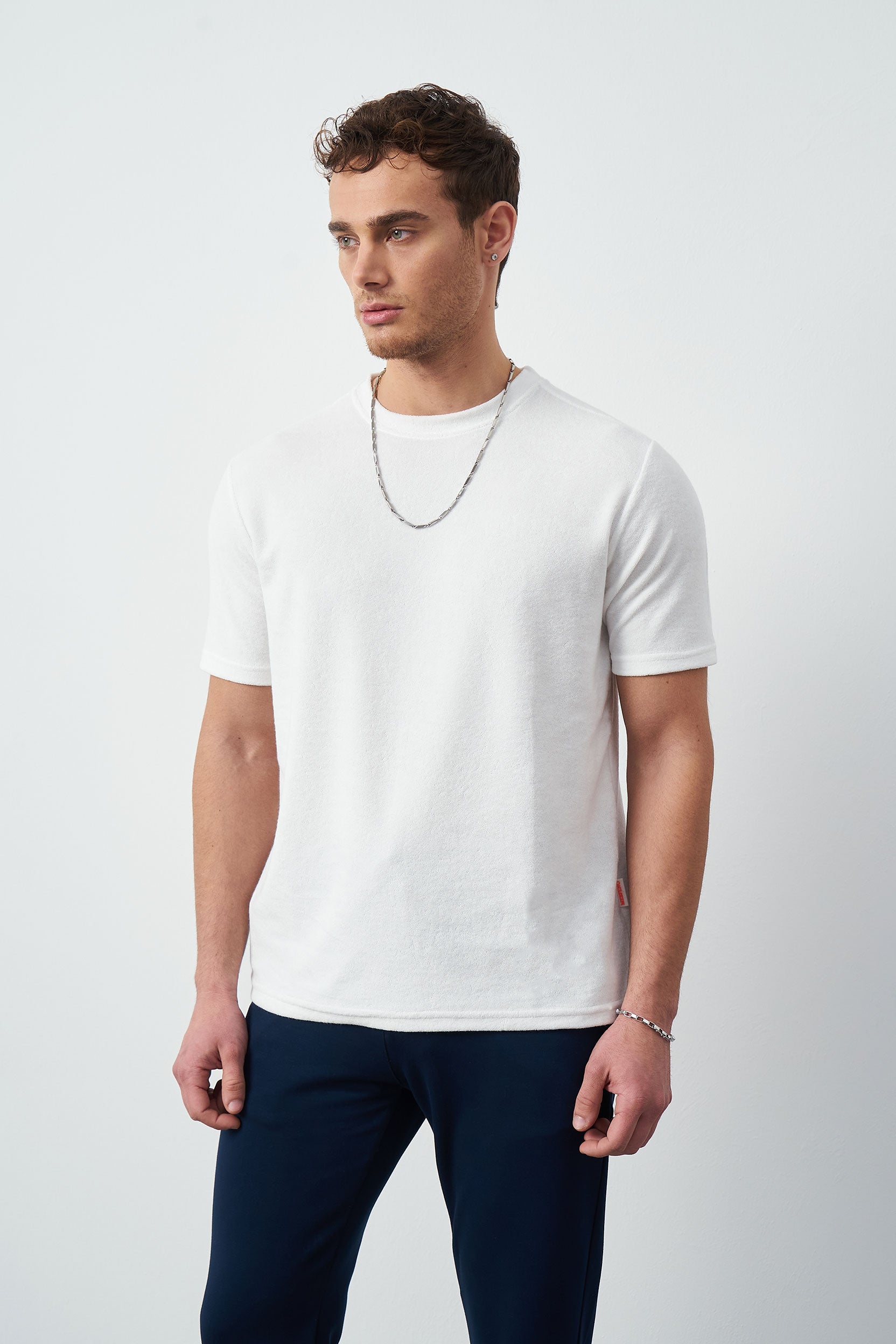 Terry Fabric Regular Fit Crew Neck T-Shirt