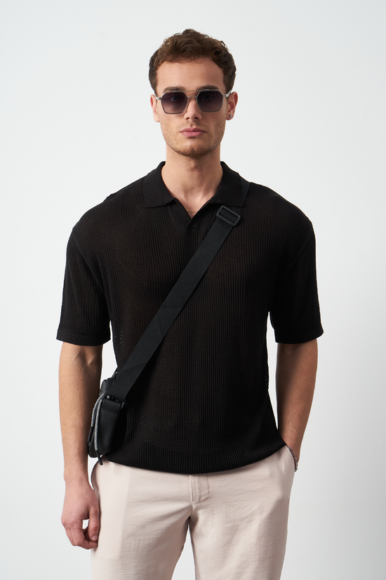 Oversize Polo Neck Lightweight Knit Men's T-Shirt