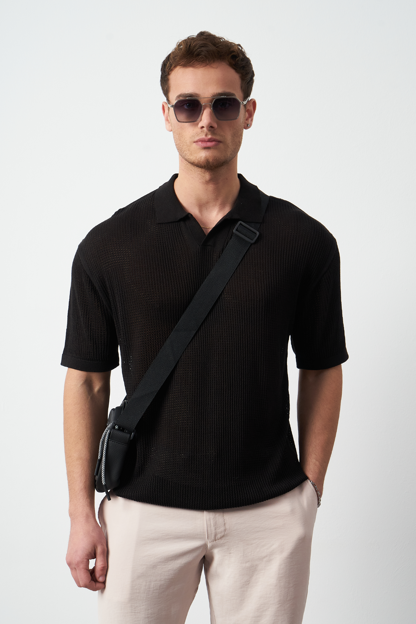 Oversize Polo Neck Lightweight Knit Men's T-Shirt