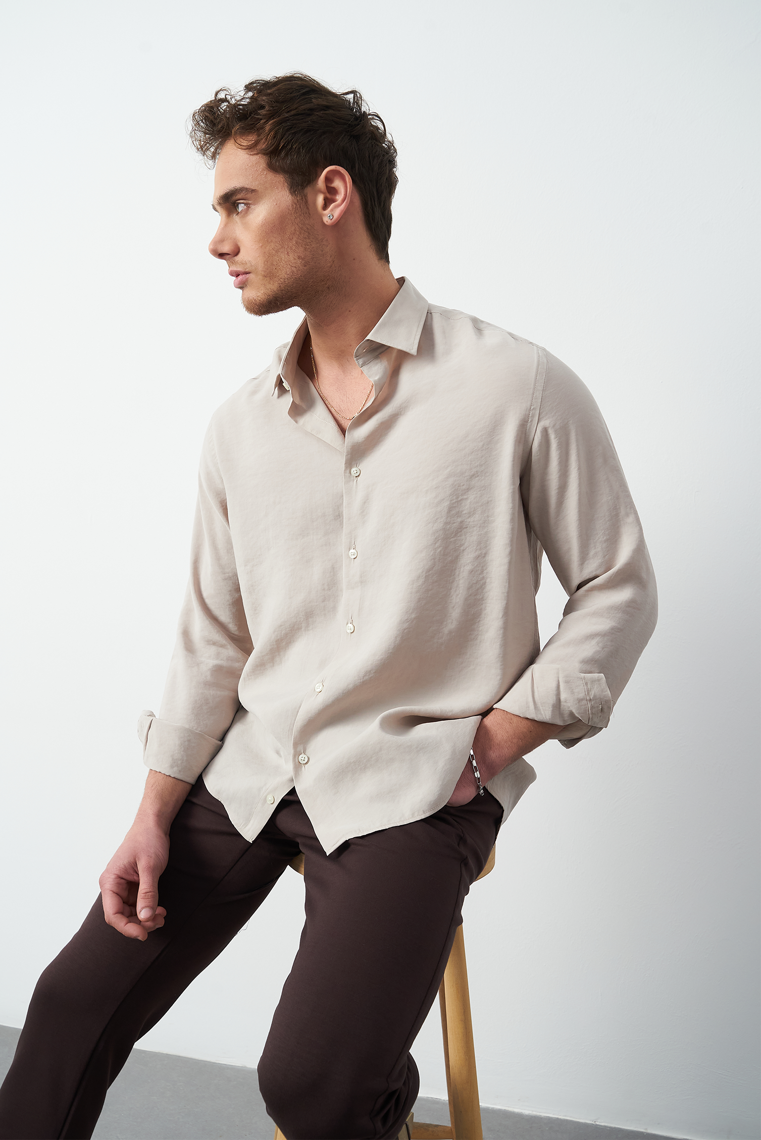 Modal Long Sleeve Relaxed Fit Men's Shirt