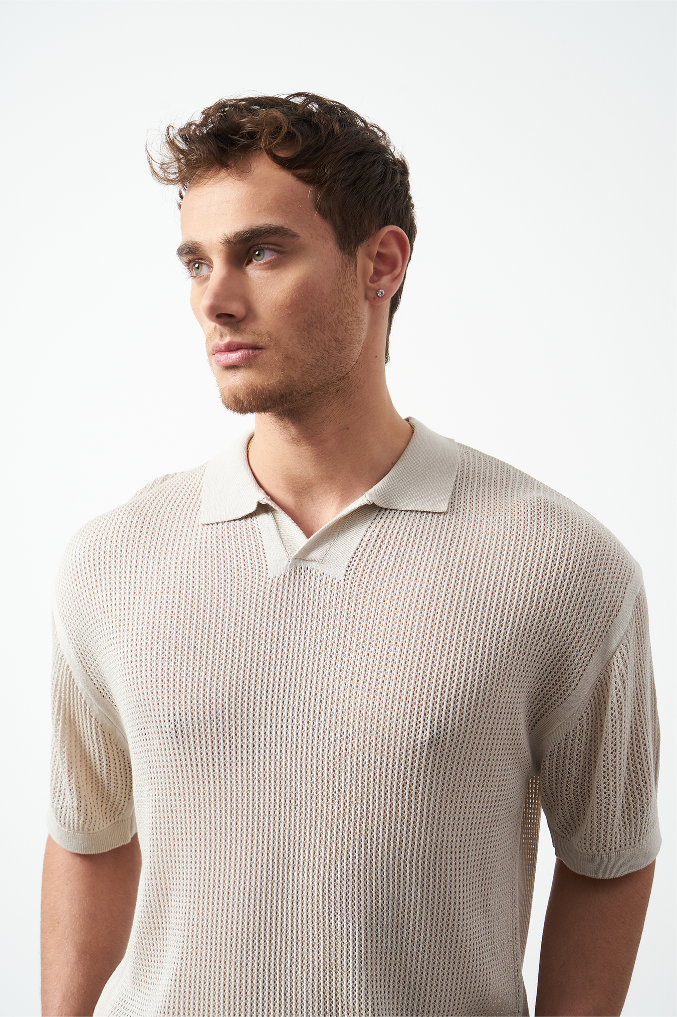 Oversize Polo Neck Lightweight Knit Men's T-Shirt