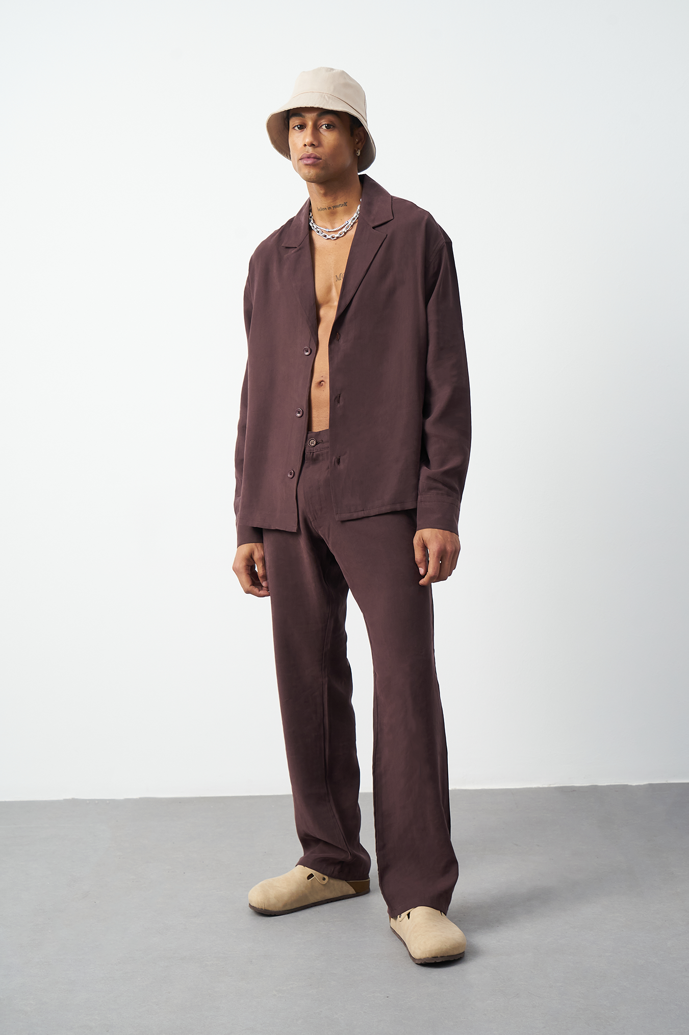 Suede Patterned Modal Thick Fabric Men's Shirt