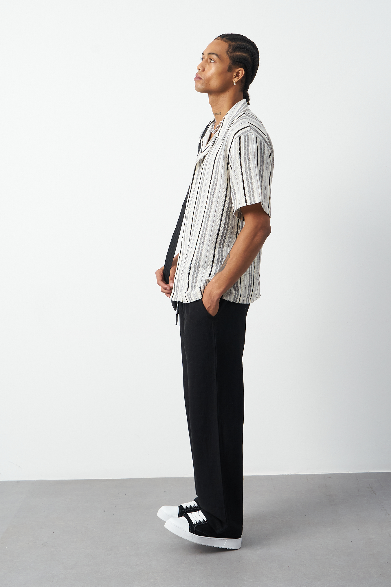 Striped Cuban Collar Oversized Men's Shirt