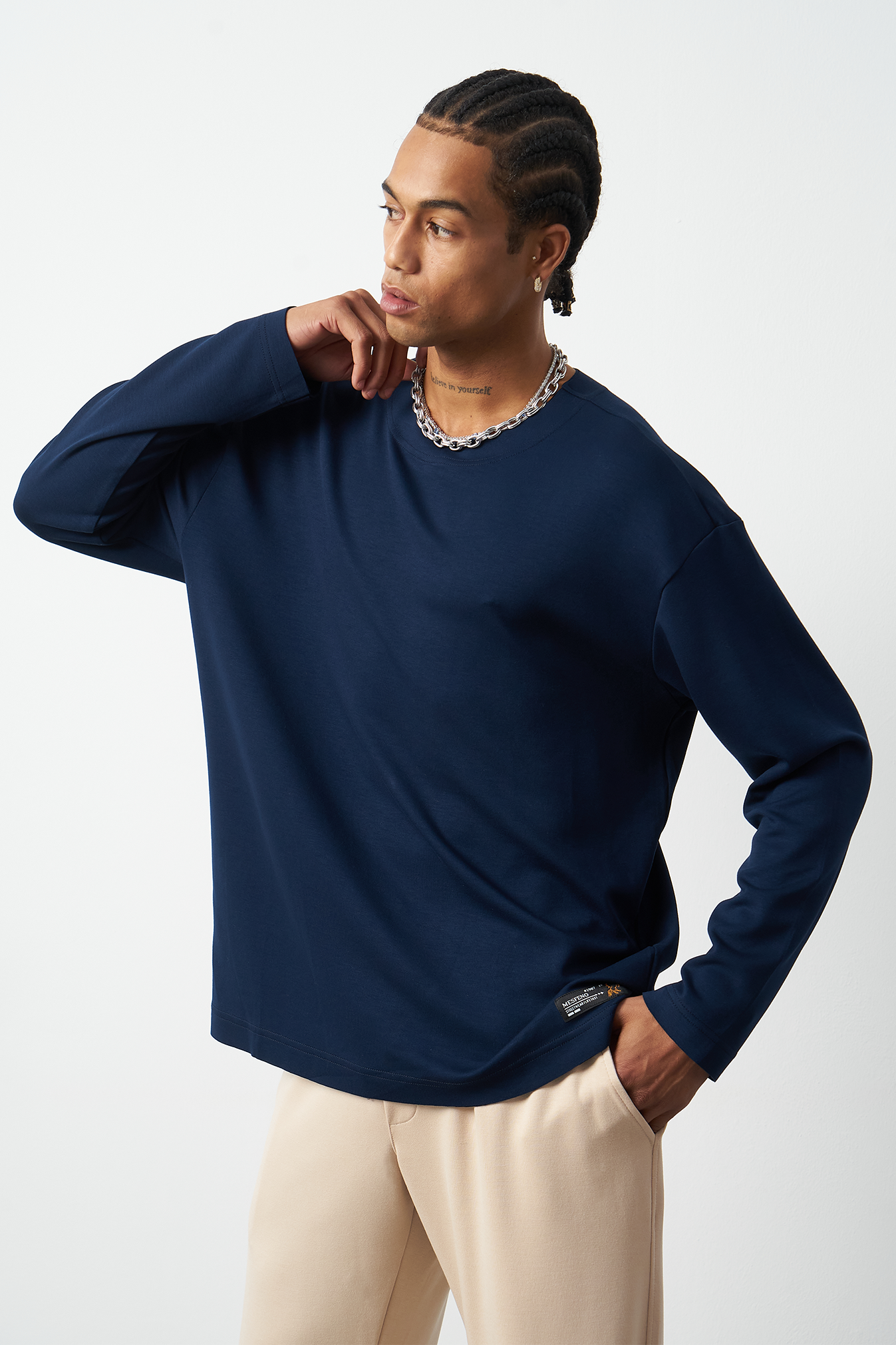 Oversized Long Sleeve Stretch Modal Men's T-Shirt