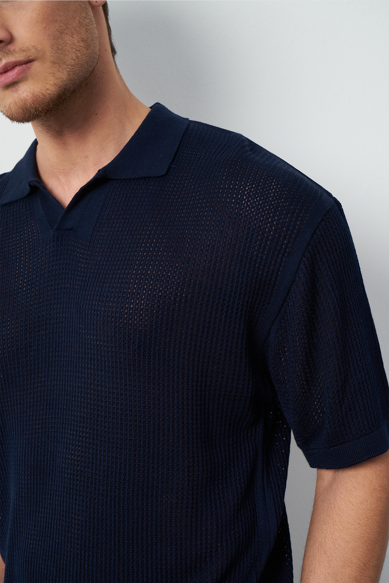 Oversize Polo Neck Lightweight Knit Men's T-Shirt