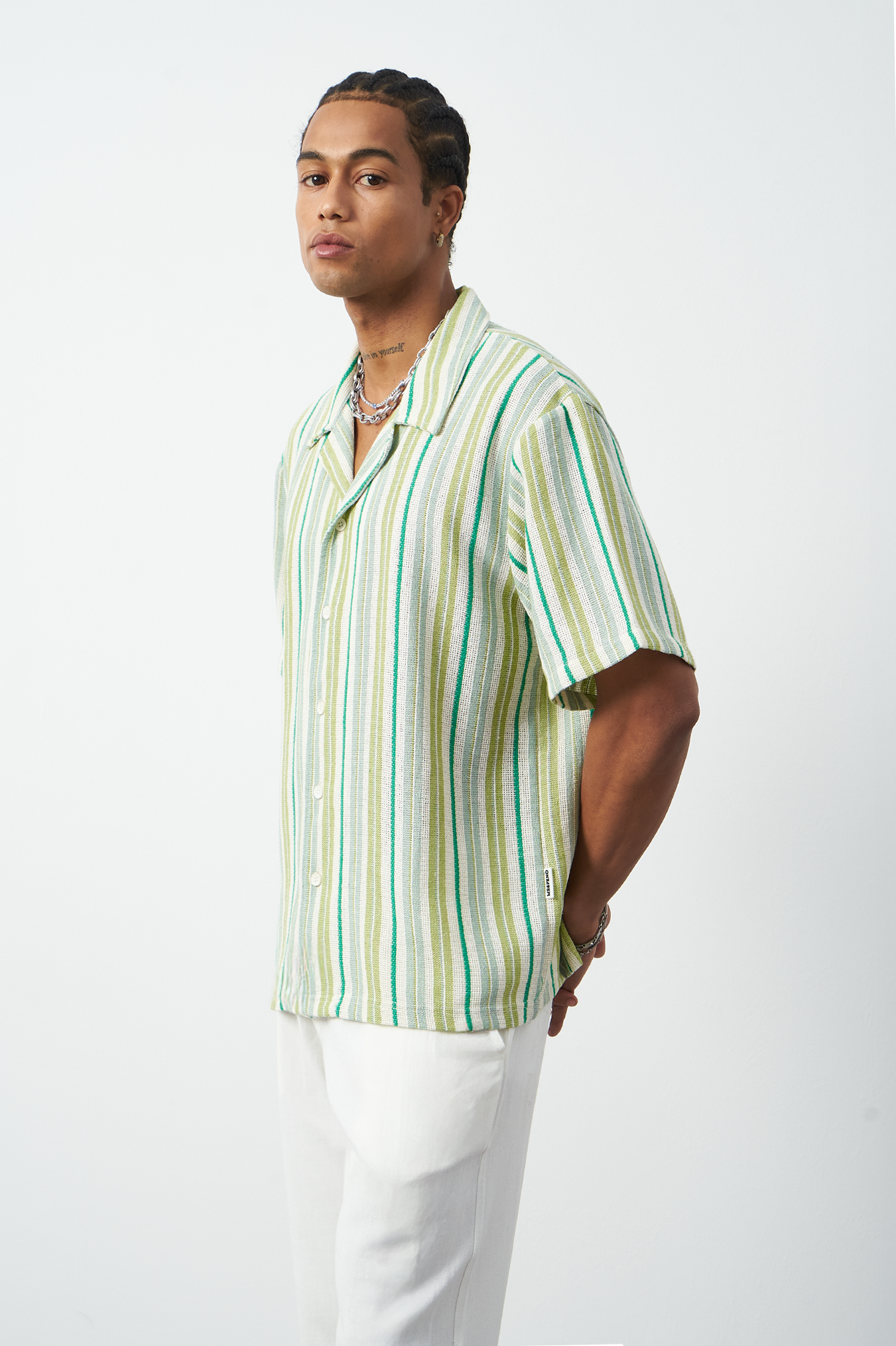 Striped Cuban Collar Oversized Men's Shirt