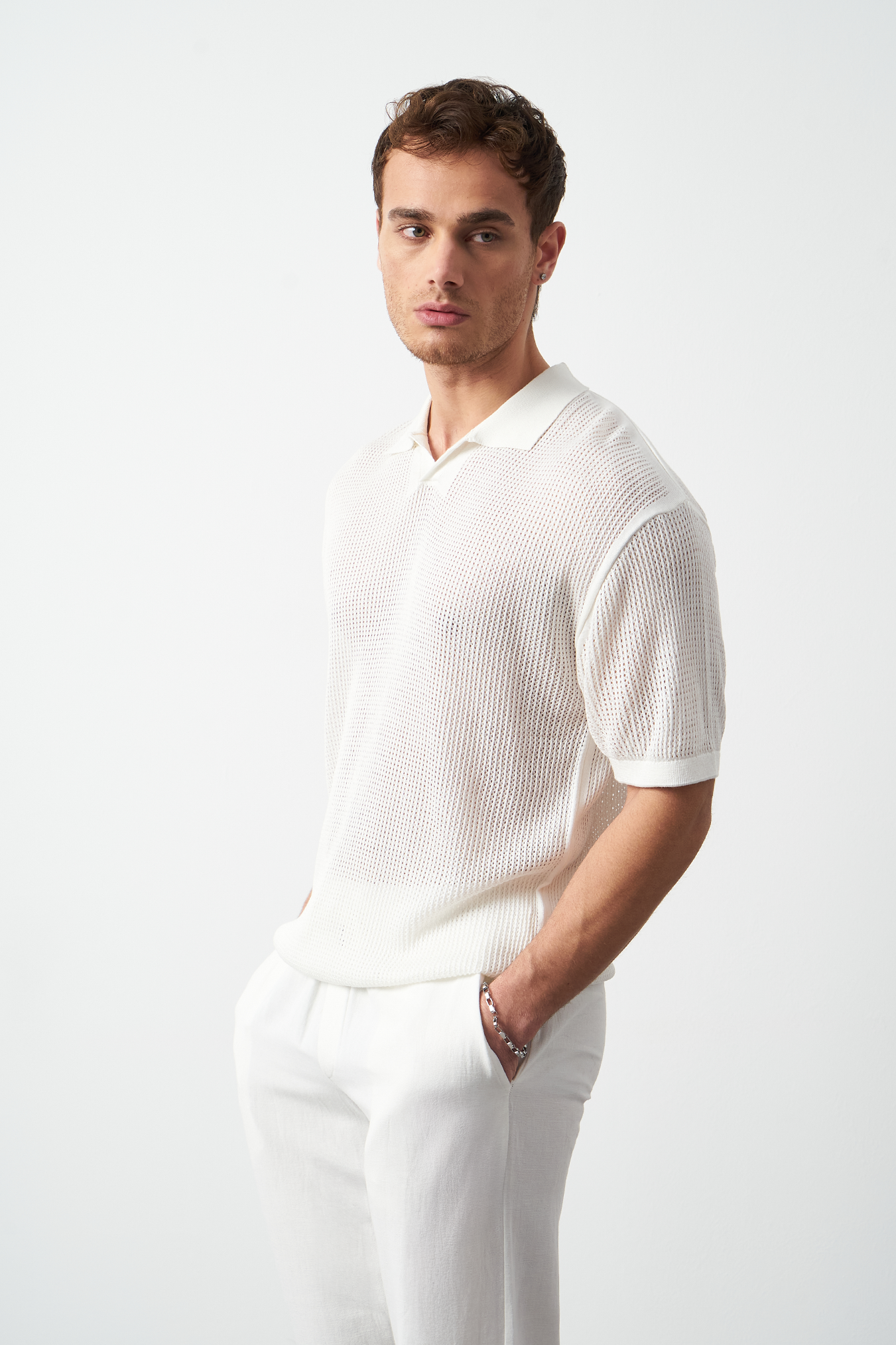 Oversize Polo Neck Lightweight Knit Men's T-Shirt
