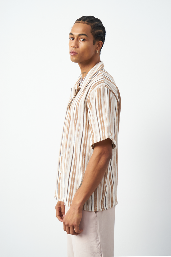 Striped Cuban Collar Oversized Men's Shirt