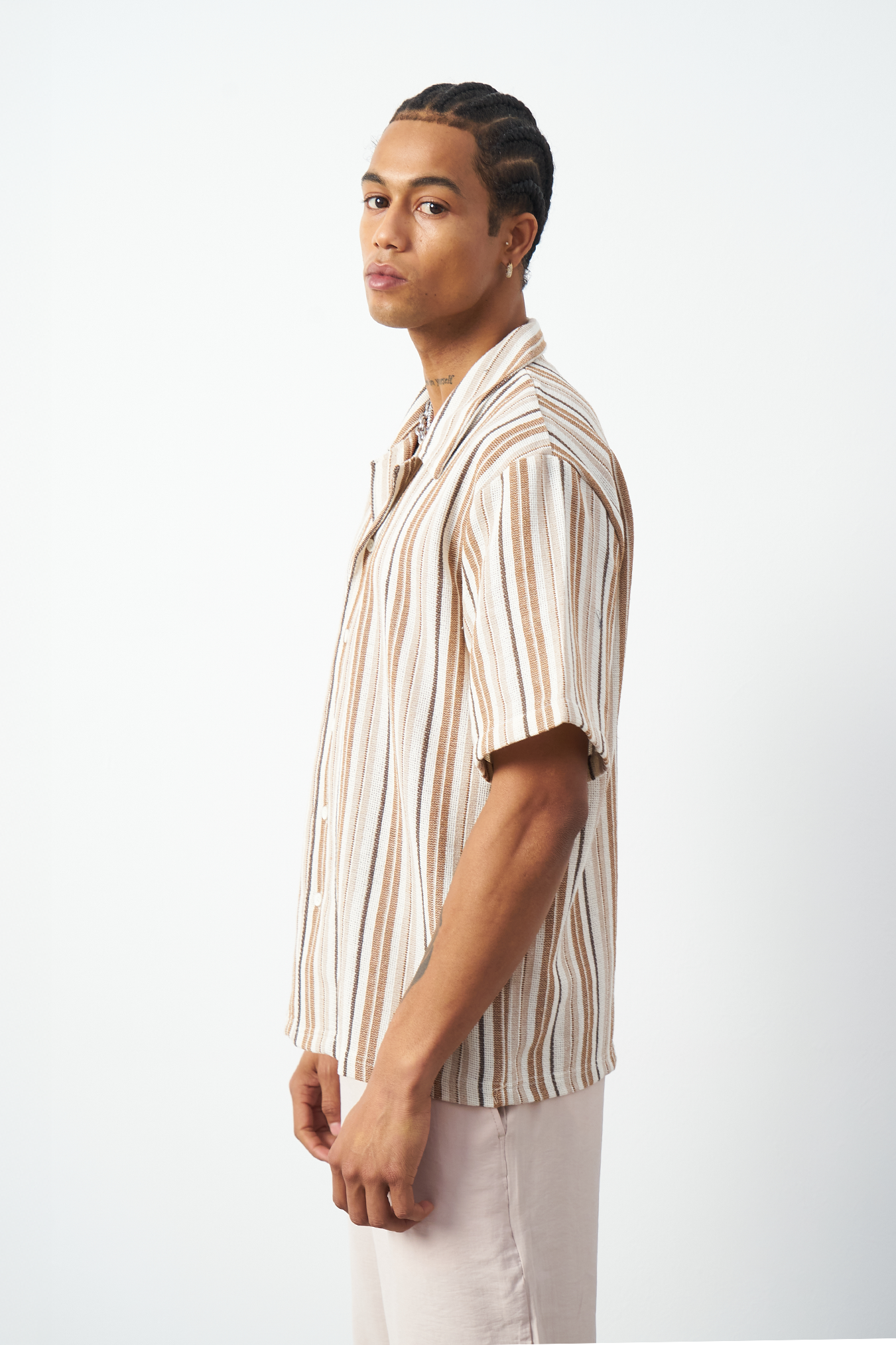 Striped Cuban Collar Oversized Men's Shirt