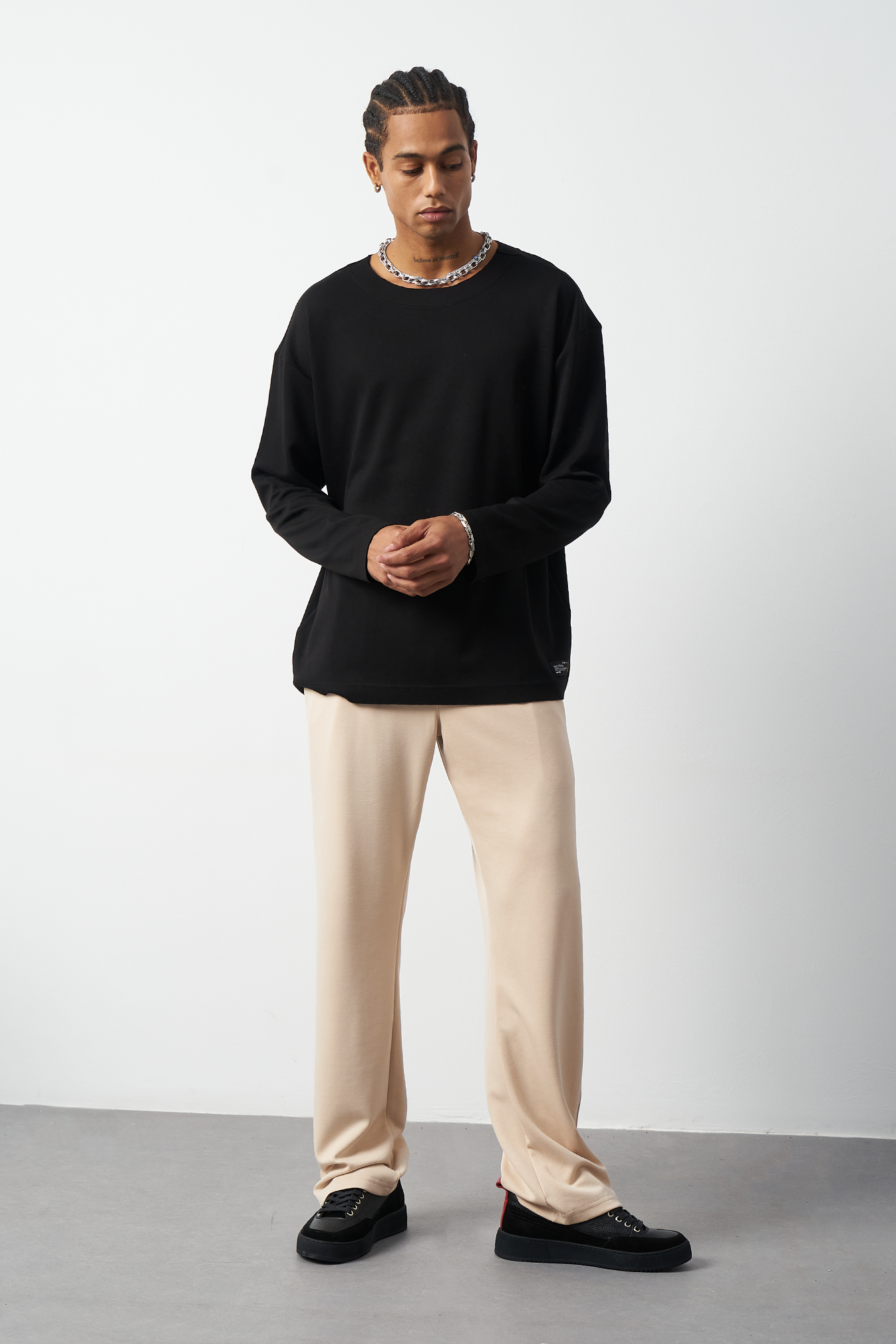 Oversized Long Sleeve Stretch Modal Men's T-Shirt
