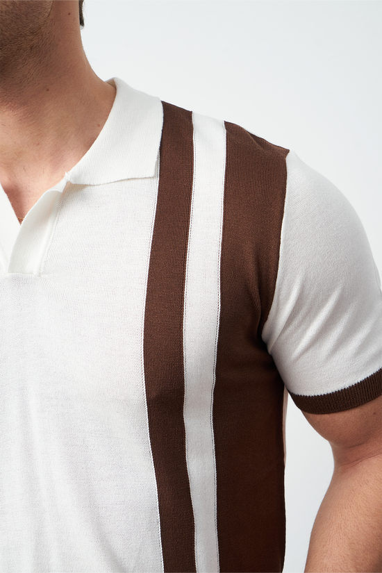 Striped Oversized Polo Neck Knit Men's T-Shirt